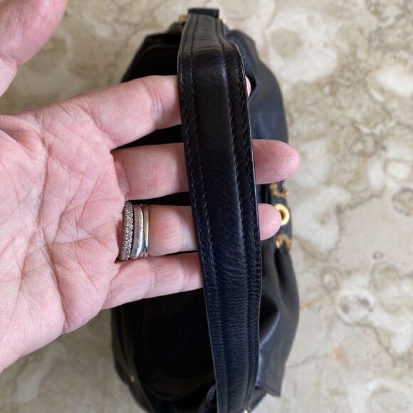 B. Makowsky Extra Large Black Leather Hobo Shoulder Bag - Picture 7 of 13